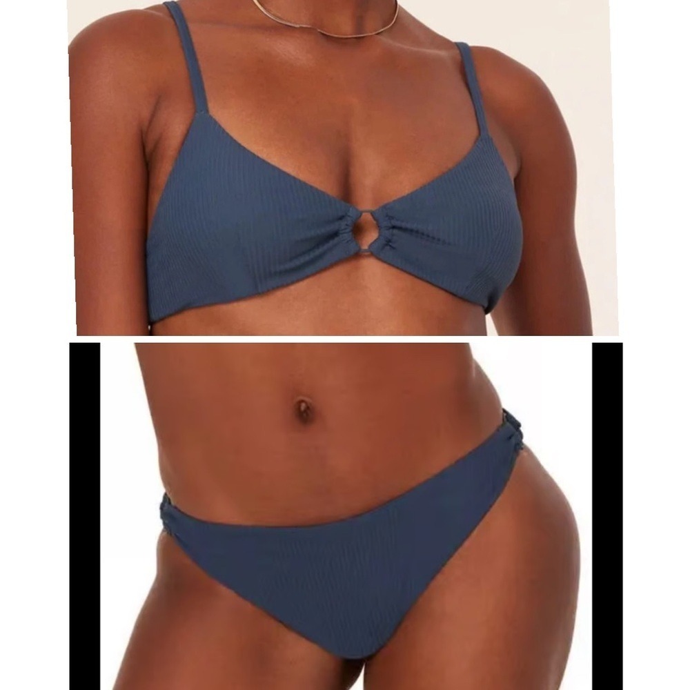 Andie Bonita Bikini Set‎ Ribbed Bijou Blue size Small NWOT